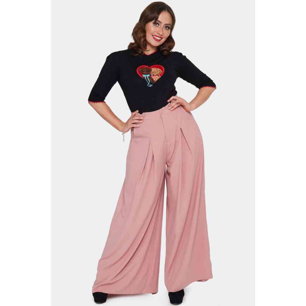 Voodoo Vixen - Suspenders Trousers Mauve Weite Hose - Rosa